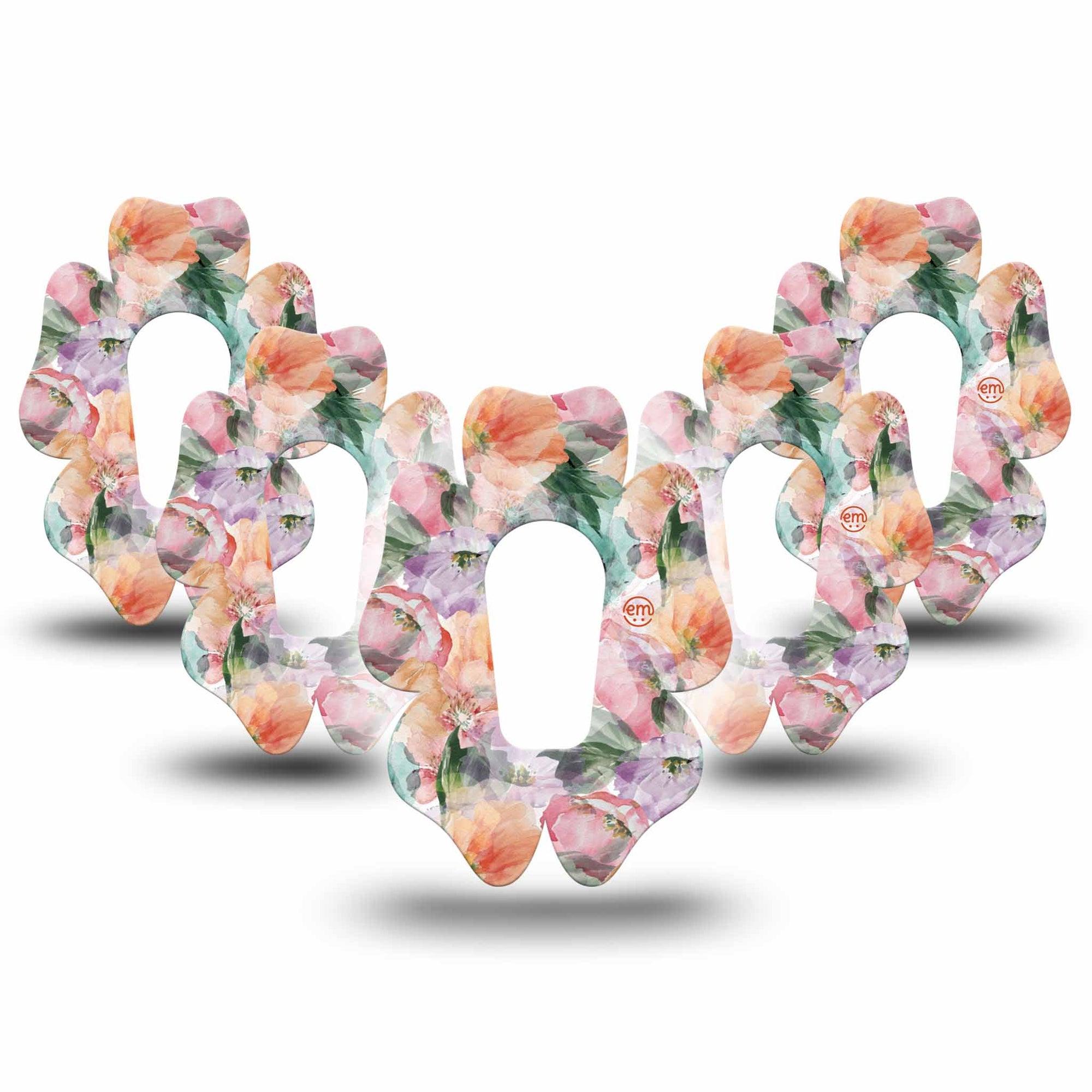 ExpressionMed Flower Clouds Dexcom G6 Flower Shape Tape 5-Pack Tape Soft-Colored Textured Florals, Adhesive Patch Continuous Glucose Monitor Design