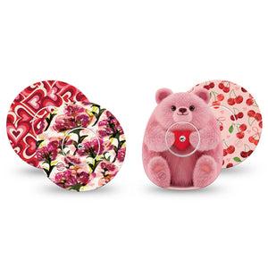 ExpressionMed Bear Hugs Freestyle Libre, Libre 2 Plus, and Abbott Lingo, tape and sticker  Berry tone Valentines Adhesive Tape for CGM