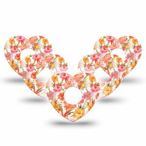 ExpressionMed Peach Dusk Freestyle Libre 3 and Libre 3 Plus Heart Shape Tape, 5-Pack Tape Peachy Florals, Patch CGM Design