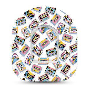 ExpressionMed Vintage Music Tapes Omnipod Tape Single Tape and Single Sticker Retro Colored Tapes, Adhesive Patch Pump Design