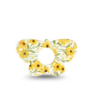 ExpressionMed Yellow Mosaic Floral Infusion Set Butterfly Shape Tape 5-Pack Tape Golden Yellow Flowers, Plaster Continuous Glucose Monitor Design