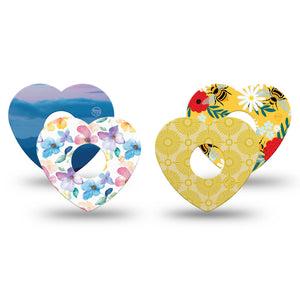ExpressionMed Summer Brights Freestyle Libre 3 and Libre 3 Plus Heart, 4-Pack Tape Spring skies and blossoms Adhesive Patch for Continuous Glucose Monitor