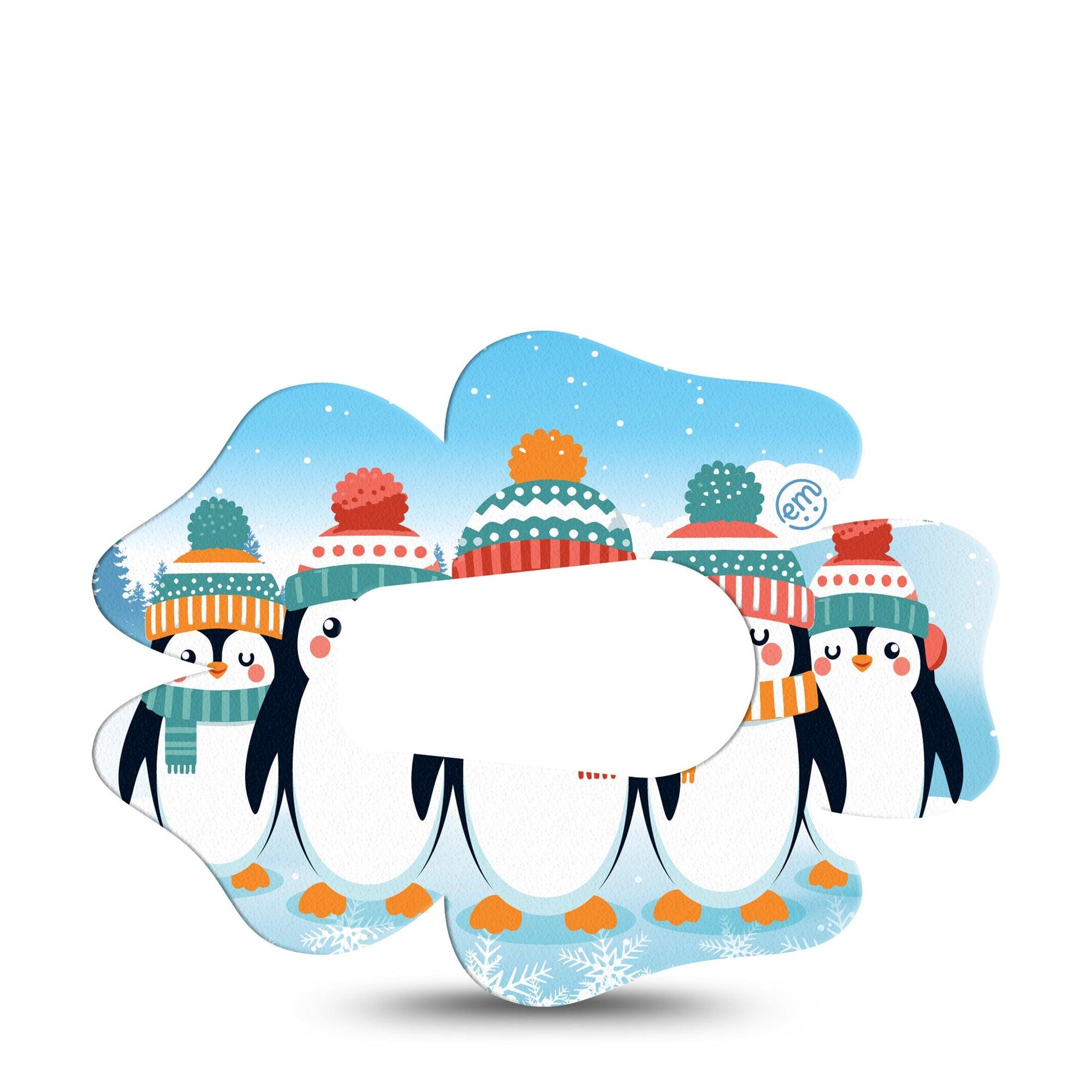 ExpressionMed Penguins In Row Dexcom G6 Flower Shape Tape Single Tape Hat and Scarf Penguins, Adhesive Patch Continuous Glucose Monitor Design