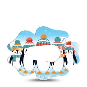 ExpressionMed Penguins In Row Dexcom G6 Flower Shape Tape Single Tape Hat and Scarf Penguins, Adhesive Patch Continuous Glucose Monitor Design