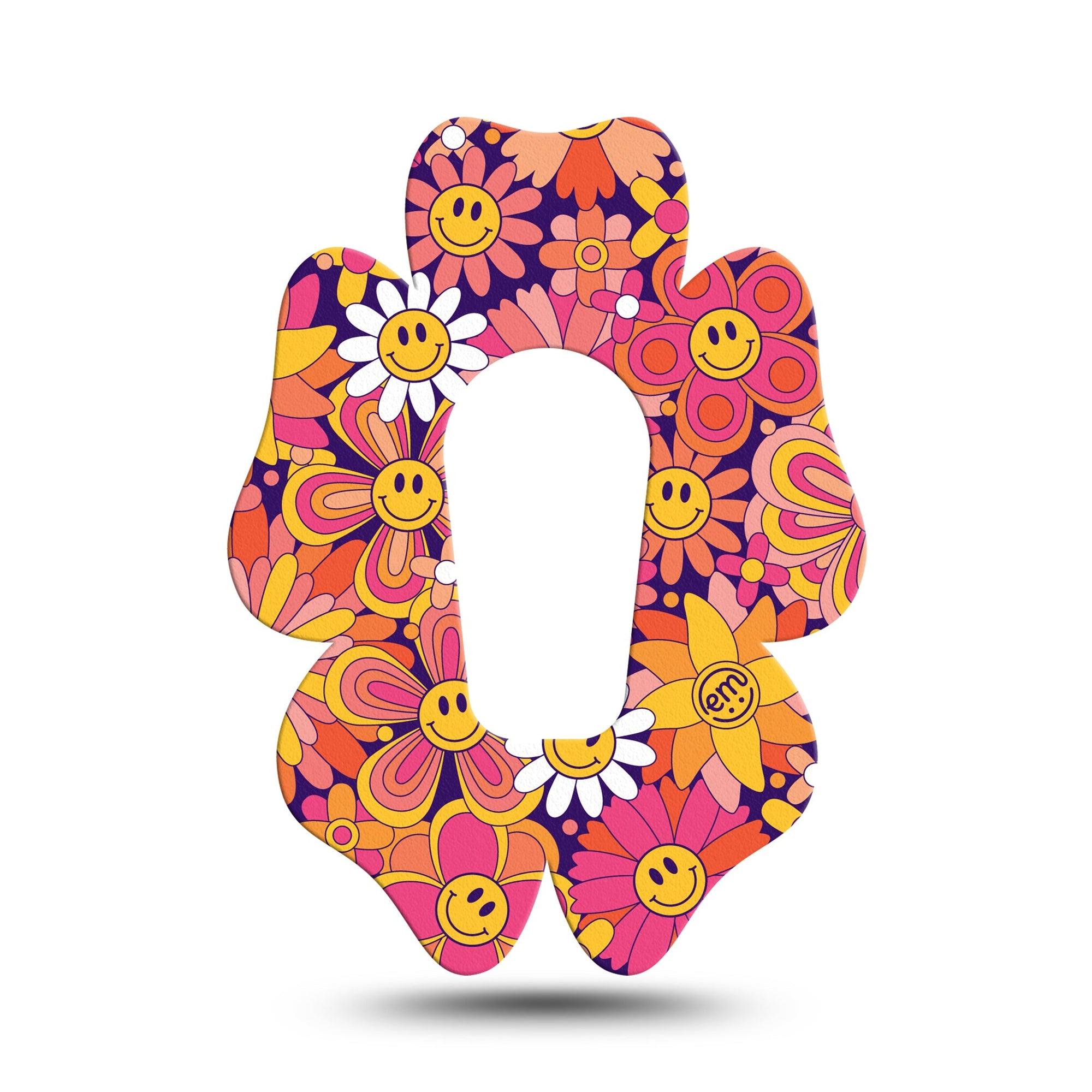 ExpressionMed Groovy Dexcom G6 Flower Shape Tape Single orange pink daisies Plaster Continuous Glucose Monitor Design