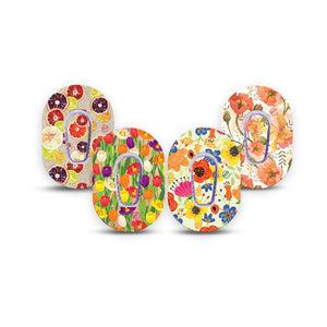 ExpressionMed Radiance Dexcom G6 Flower Shape Tape 4-Pack Tape & 4-Pack Stickers Variety Golden Scale Plants and Citrus Fruits Adhesive Patch Continuous Glucose Monitor Design