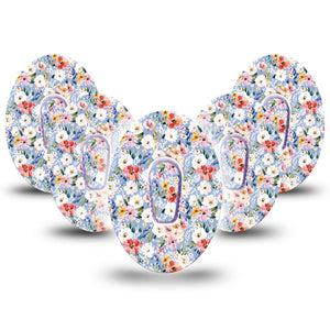 ExpressionMed Petal Breeze Dexcom G6, 5-Pack Tape and 5-Pack Sticker Delicate stems Decorative Decal for CGM