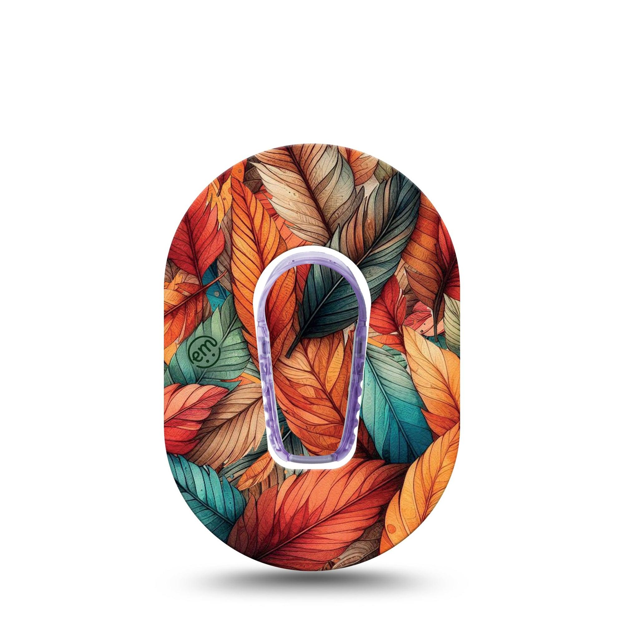 ExpressionMed Fall Leaf Feathers Dexcom G6 Mini Tape Single Tape and Single Sticker Vivid Orange Blue Feathers Adhesive Tape CGM Design