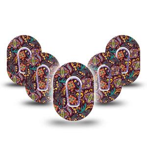 ExpressionMed Ornate Floral Dexcom G6 Mini Tape 5-Pack Tape and 5-Pack Sticker Darker Toned Floral Design, Adhesive Tape CGM Design