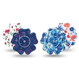 ExpressionMed Red, White & Bloom Variety Pack Freestyle Libre 2 and Libre 2 Plus Flower Shape Tape, Abbott Lingo, 4-Pack Tape and 4-Pack Sticker Variety Patriotic July 4th Celebration, Plaster CGM Design