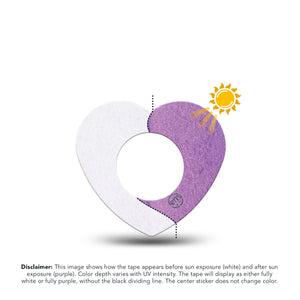 ExpressionMed Solar Violet Freestyle Libre 2 and Libre 2 Plus Heart Shape Tape, Abbott Lingo, Single Tape Light-Sensitive Pigment, Adhesive Patch CGM Design