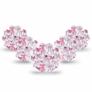 ExpressionMed Bows and Ribbons Freestyle Libre 3 and Libre 3 Plus Flower Shape Tape 5-Pack Tape and 5-Pack Sticker Beautiful Pink Bow, Plaster CGM Design
