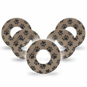 ExpressionMed Fuzzy Pawprints Freestyle Libre, Libre 2 Plus, and Abbott Lingo, 5-Pack Brown paw prints Decorative Patch for Continuous Glucose Monitor