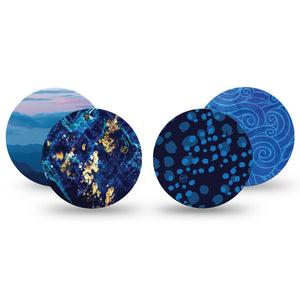 ExpressionMed Deep Currents Variety Pack Freestyle Libre and Libre 2 Plus Overpatch, Abbott Lingo, 4-Pack Tape Variety, Unique Blue Mix, Fixing Ring Patch CGM Design