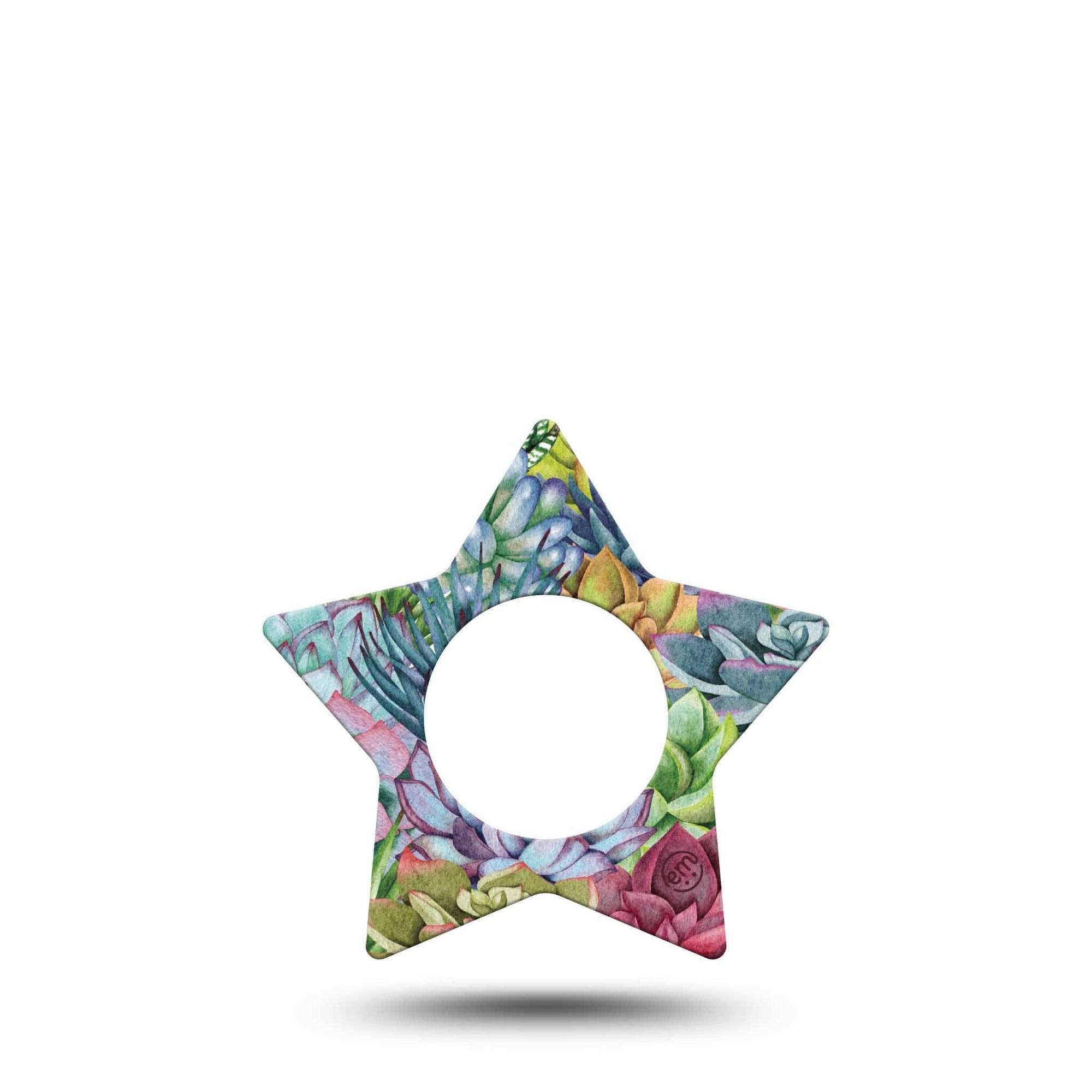 ExpressionMed Blue Succulents Freestyle Libre 2 and Libre 2 Plus Star Shape Tape, Abbott Lingo,  Single Tape Cactus Garden Adhesive Tape CGM Design