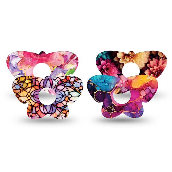 ExpressionMed Prism Ink Freestyle Libre 3 and Libre 3 Plus Butterfly, 4-Pack Tape vibrant color pattern Waterproof Plaster for CGM