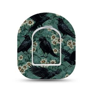 ExpressionMed Crows Omnipod Mini, Single Tape and Single Sticker dark woodland botanical Sensor Cover For Pump