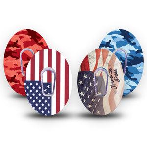 ExpressionMed American Dream Dexcom G6 Sticker and Tape Red White Blue July 4th Motifs Vinyl Sticker and Tape Design CGM Design