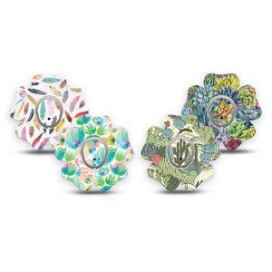 ExpressionMed Desert Succulent Variety Pack  Dexcom G7 Flower Shape Tape, Dexcom Stelo Glucose Biosensor System, 4-Pack Tape and 4-Pack Sticker Variety Bright Green Teal Succulents, Plaster CGM Design
