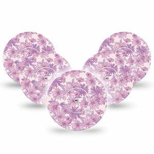 ExpressionMed Purple Daisy Freestyle Libre and Libre 2 Plus Tape, Abbott Lingo, 5-Pack Tape and 5-Pack Sticker Cute Purple Daisies, Fixing Ring Tape Continuous Glucose Monitor Design
