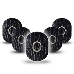 ExpressionMed Black Aligator Skin Dexcom G7 Tape, Dexcom Stelo Glucose Biosensor System, 5-Pack Tape and 5-Pack Sticker Alligator Print, Overlay Tape CGM Design