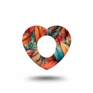 ExpressionMed Fall Leaf Feathers Dexcom G7 Heart Shape Tape, Dexcom Stelo Glucose Biosensor System, Single Fall Inspired Feathers Overlay Patch CGM Design