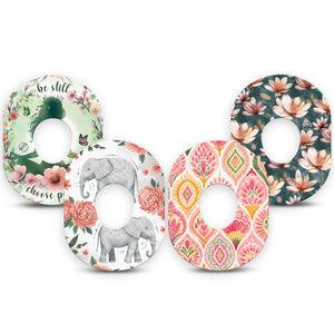 ExpressionMed Balance Bloom Dexcom G7 and Dexcom Stelo Glucose Biosensor System, 4-Pack Tape modern balanced flower design Fixing Ring Tape for Continuous Glucose Monitor