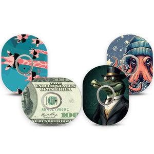 ExpressionMed Action Crew Variety Pack Variety Pack Dexcom G7 Tape, Dexcom Stelo Glucose Biosensor System, 4-Pack Tape and 4-Pack Sticker Variety Cheeky Fun Animal Characters, Overlay Tape CGM Design