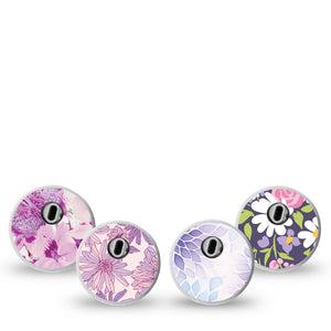 ExpressionMed Violet Garden Freestyle Libre 3 and Libre 3 Plus Sticker, 4-Pack Sticker Vibrant purple petals Vinyl Decoration for CGM