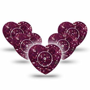 ExpressionMed Pink Sequins Freestyle Libre 2 and Libre 2 Plus Heart Shape Tape, Abbott Lingo,  5-Pack Tape & 5-Pack Sticker Sparkly Texture, Adhesive Patch CGM Design