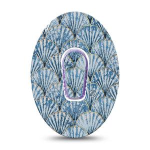ExpressionMed Seashells Dexcom G6 Sticker and Tape, Neutral Blue Sea Shells, Vinyl Sticker and Tape Design CGM Design