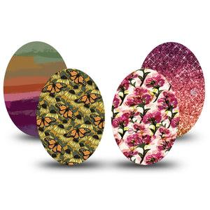 ExpressionMed Harvest Petals Variety Pack Medtronic Guardian Enlite Universal Oval, 4-Pack Tape Variety, Fall Color Palette, Plaster CGM Design