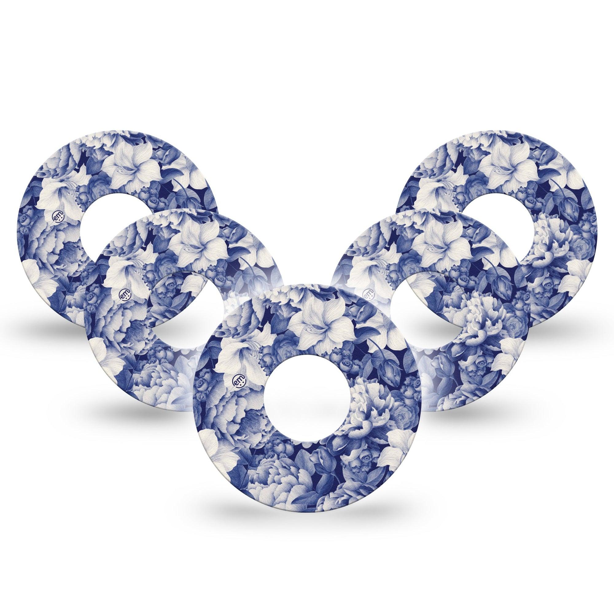 ExpressionMed Moody Blues Infusion Set Tape 10-Pack Tape Stone Blue Gray Flower Variety, Overlay Patch CGM Design