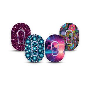 ExpressionMed Welcome to Neon Variety Pack Dexcom G6 Mini Tape 4-Pack Tape and 4-Pack Sticker Variety Retro Neon Flowers, Adhesive Tape CGM Design