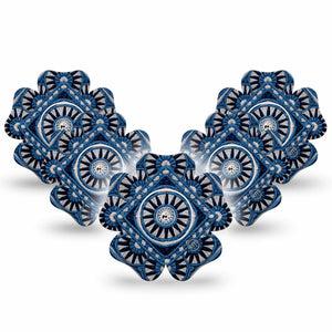 ExpressionMed Indigo Loomwork Freestyle Libre, Libre 2 Plus, and Abbott Lingo Flower, 5-Pack Tape and 5-Pack Sticker Rugged geometric design Waterproof Plaster for Continuous Glucose Monitor
