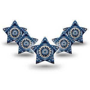 ExpressionMed Indigo Loomwork Dexcom G7 and Dexcom Stelo Glucose Biosensor System Star, 5-Pack Tape and 5-Pack Sticker Rugged geometric design Plaster for Continuous Glucose Monitor