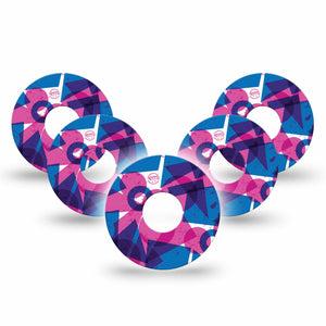 ExpressionMed Violet Vortex Freestyle Libre 3 and Libre 3 Plus Tape 5-Pack Tape Retro-Inspired Mishmash Of Shapes, Adhesive Tape Continuous Glucose Monitor Design