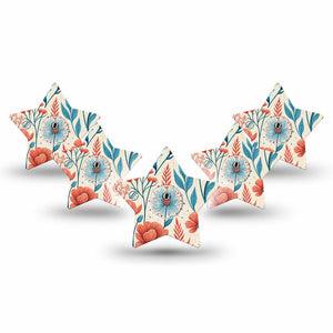 ExpressionMed Desert Wildflower Freestyle Libre 3 and Libre 3 Plus Star, 5-Pack Tape and 5-Pack Sticker Color-rich botanical print Fixing Ring Patch for Continuous Glucose Monitor