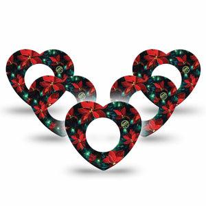 ExpressionMed Christmas Floral Freestyle Libre 2 and Libre 2 Plus Heart Shape Tape, Abbott Lingo, 5-Pack Tape Christmas Floral, Adhesive Patch CGM Design