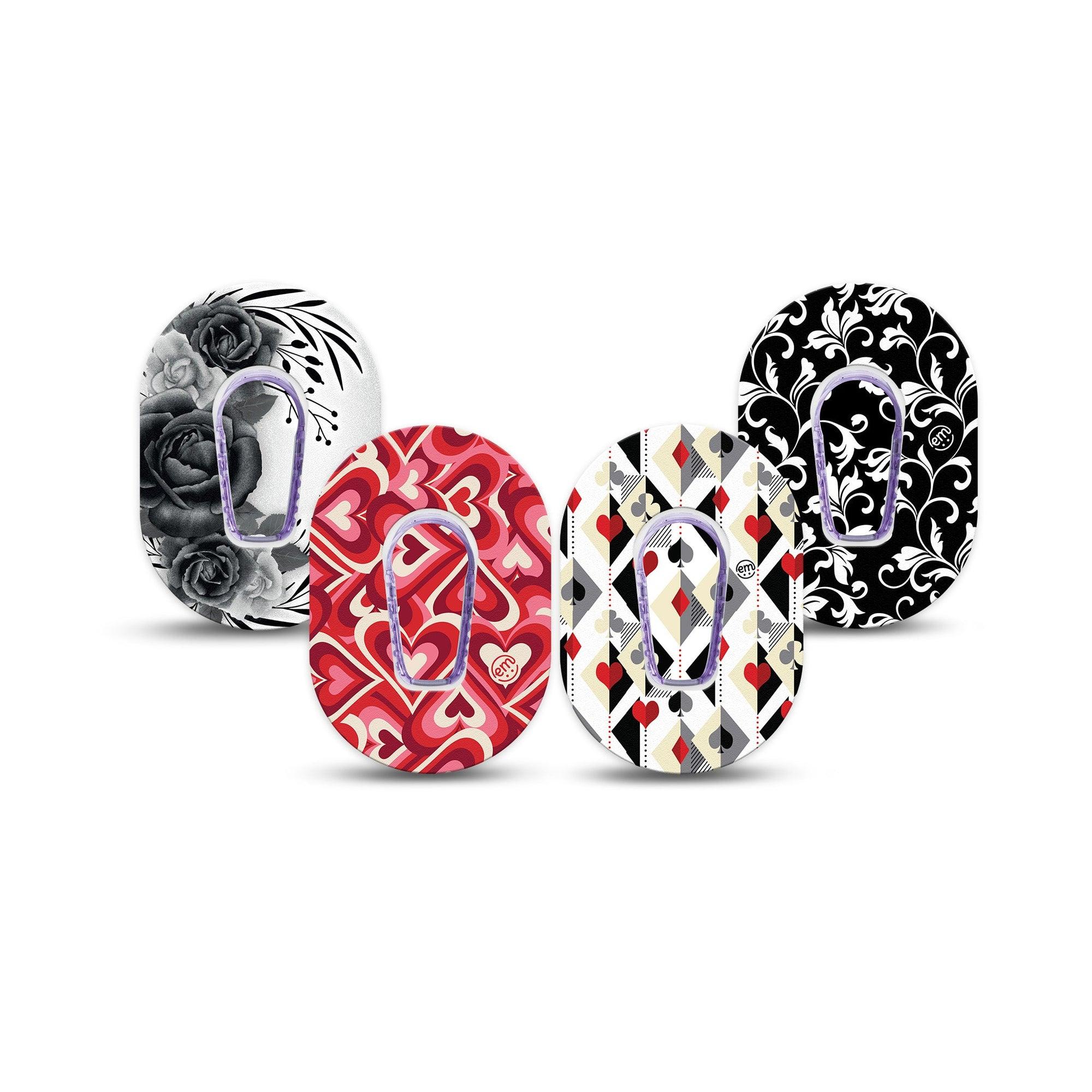 ExpressionMed Ace of Style Variety Pack Dexcom G6 Mini Tape 4-Pack Tape and 4-Pack Sticker Variety Playing Card Inspired Patterns, Adhesive Tape CGM Design