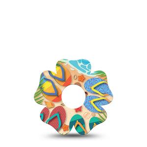 ExpressionMed Flip Flops Freestyle Libre 3 Flower Shape Tape Single Tape Coastal Beach Scenery Plaster CGM Design