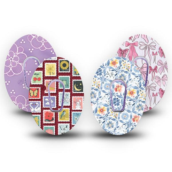 ExpressionMed Darling Details Dexcom G6, 4-Pack Tape and 4-Pack Sticker, Sweet motifs Waterproof Plaster for Continuous Glucose Monitor