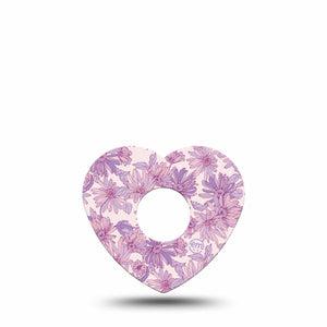 ExpressionMed Purple Daisy Freestyle Libre 3 and Libre 3 Plus Heart Shape Tape, Single Tape Summer Purple Flowers, Patch CGM Design