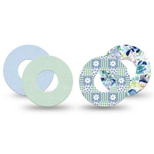 ExpressionMed Soft Balance Freestyle Libre, Libre 2 Plus, and Abbott Lingo, 4-Pack Tape Spring blues greens Decorative Patch for Continuous Glucose Monitor
