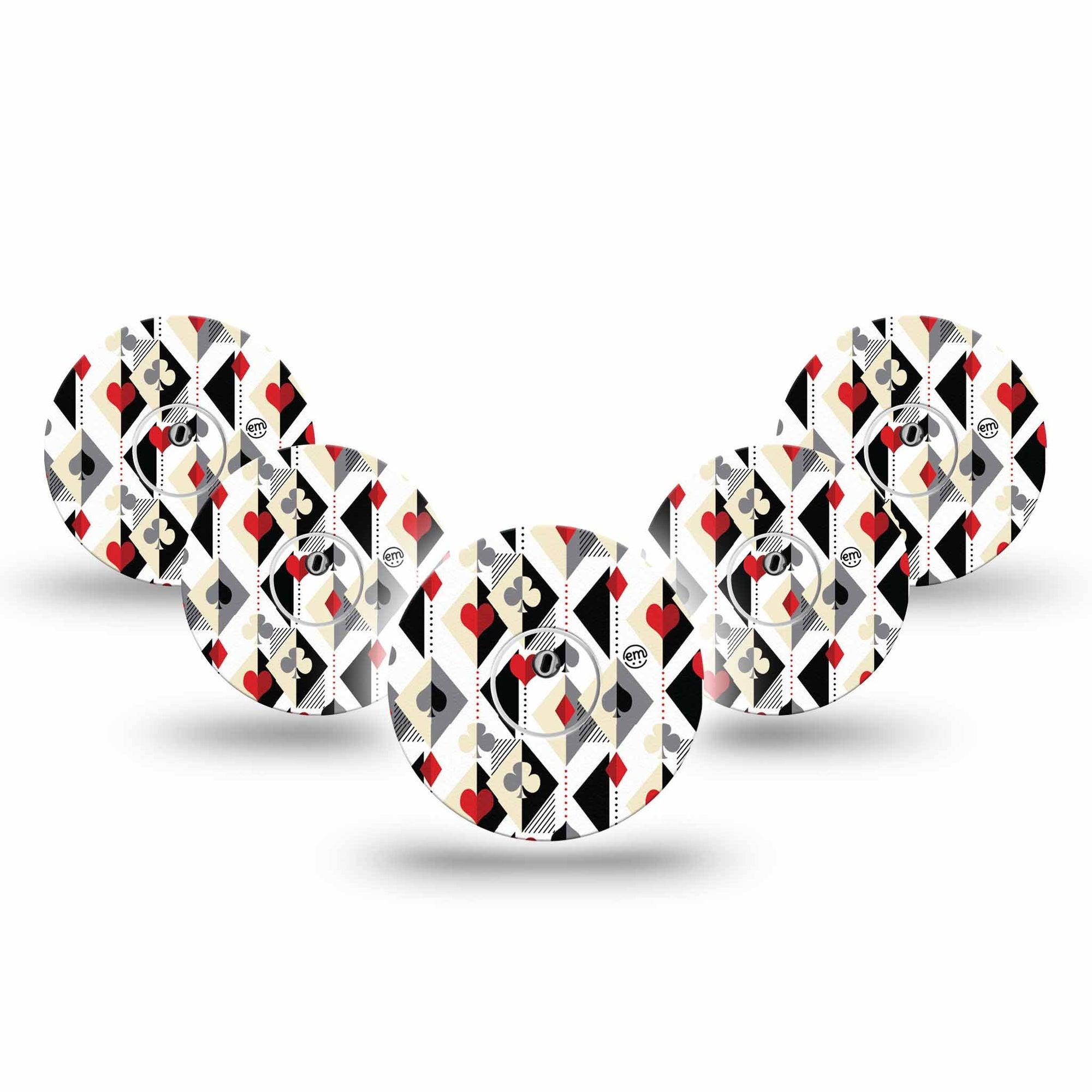 ExpressionMed Playing Cards Freestyle Libre 3 and Libre 3 Plus Tape 5-Pack Tape and 5-Pack Sticker Standard Playing Card Pattern, Adhesive Tape Continuous Glucose Monitor Design