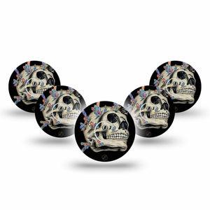 ExpressionMed Crystal Skulls Freestyle Libre 3 Tape 5-Pack Tape and 5-Pack Sticker Gemstone Skull Adhesive Tape CGM Design