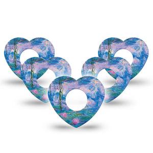 ExpressionMed Monet Water Lilies Infusion Set Heart Shape Tape 10-Pack Tape Artistic Masterpiece, Plaster Continuous Glucose Monitor Design