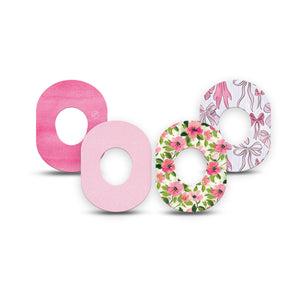 ExpressionMed Soft Pink Dexcom G7 and Dexcom Stelo Glucose Biosensor System Mini, 4-Pack Tape Spring florals and ribbons Fixing Ring Patch for Continuous Glucose Monitor