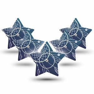 ExpressionMed Blue Dreamcatcher Freestyle Libre 2 and Libre 2 Plus Star Shape Tape, Abbott Lingo, 5-Pack Tape and 5-Pack Sticker Boho Decor Plaster CGM Design