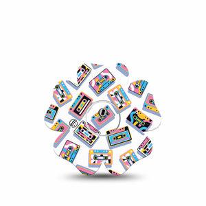 ExpressionMed Vintage Music Tapes Freestyle Libre 3 and Libre 3 Plus Flower Shape Tape Single Tape and Single Sticker Neon Cassette Tapes, Plaster CGM Design